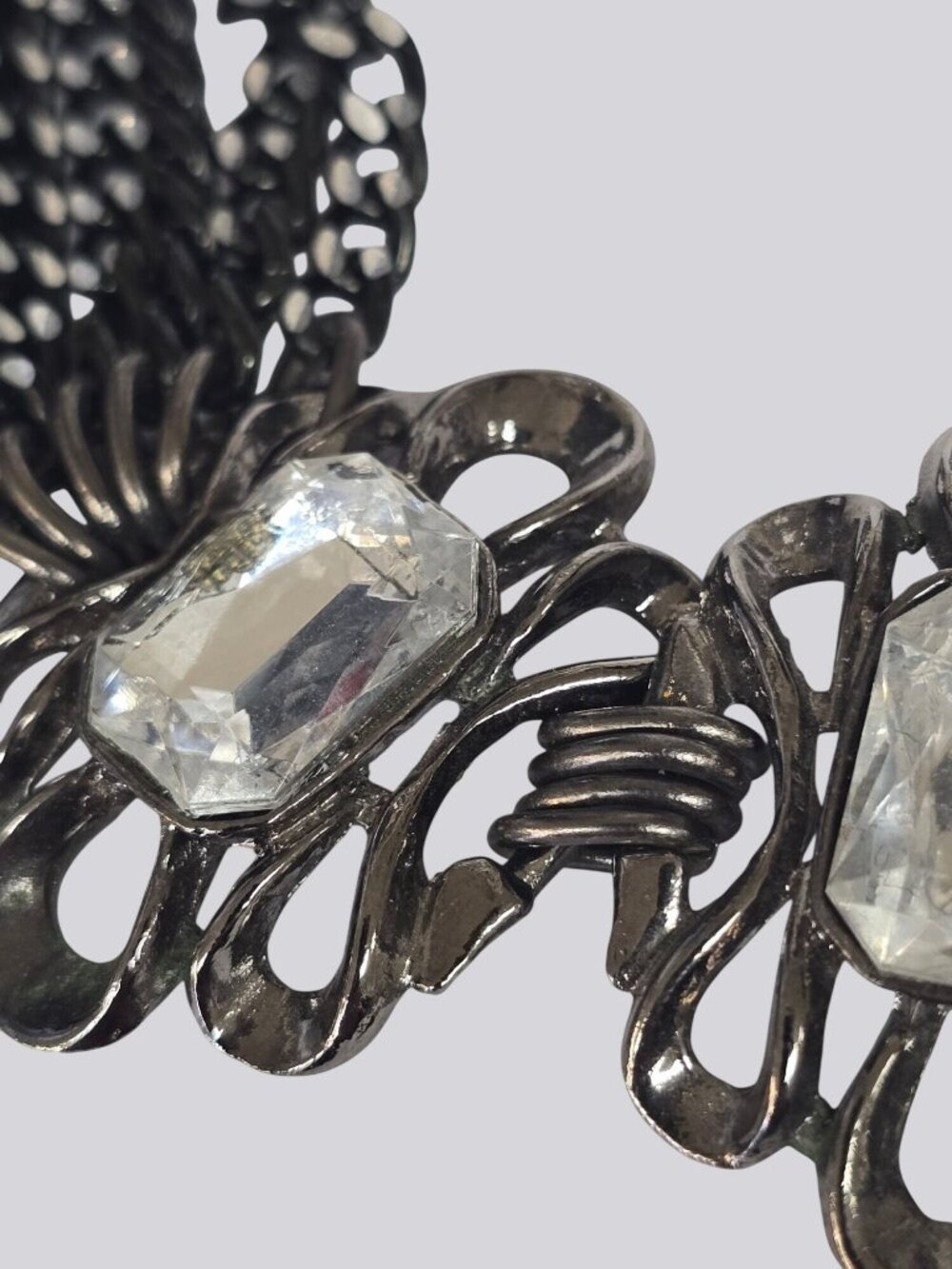 Vintage-Style Black Multi-Chain Necklace With Clear Rhinestone Accents - Picture 4 of 16